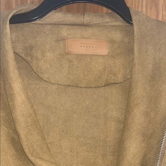 BlankNYC Womens Faux Suede Drape Front Moto Jacket Full Zip Camel Brown Size XL - Picture 4 of 9